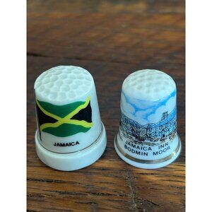 Jamaica Flag & Jamaica Inn Bodmin Moor Collectible Ceramic Thimbles Set